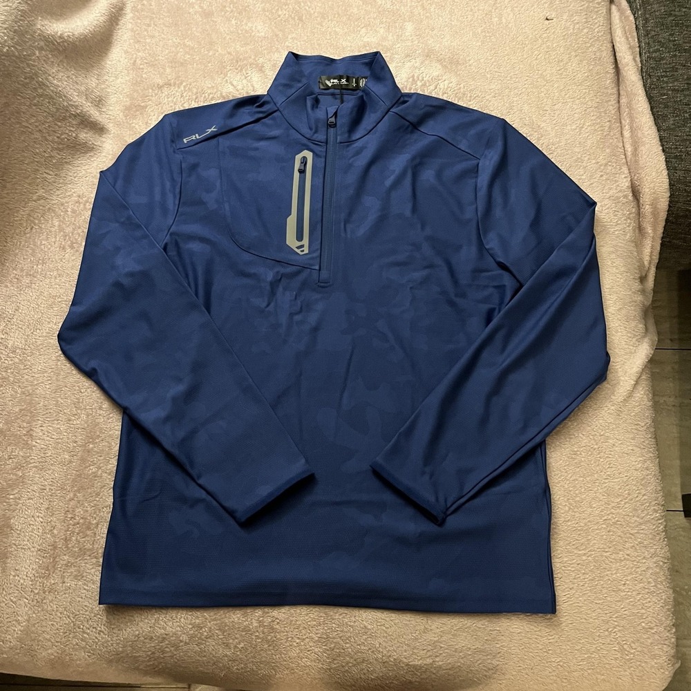 Ralph Lauren RLX Pullover Mens Medium Blue Golf Quarter Zip Camo Wicking Stretch